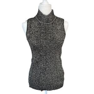 Tony Lambert Vintage Black/ Metallic Gold Mock Neck Sleeveless Wool Blend top- M